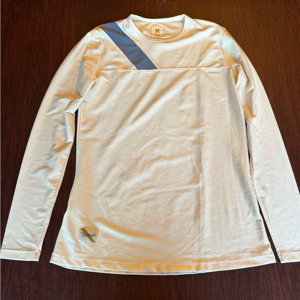 Tracksmith van cortland long sleeve cream and light blue size medium